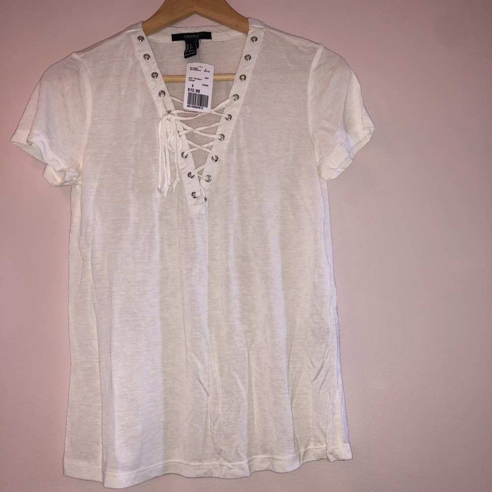 Forever 21 women’s white T-shirt with tie up detail